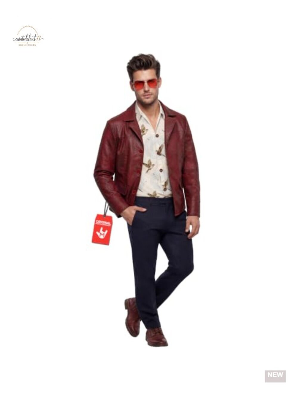 Men's Retro Leather-Look Halloween Costume Set with Aviator Glasses